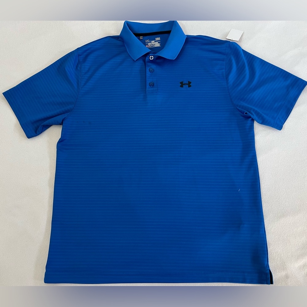 🔥UNDER ARMOUR MEN'S STRIPED POLO STYLE #1268401-406 SHORT SLEEVE BLUE LARGE - Picture 2 of 15